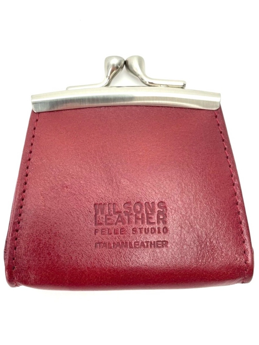 Wilsons Genuine Tan Leather Coin Purse Key Chain kiss Closure Vintage